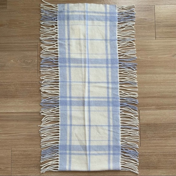 Banana Republic Wool Angora Blend Cream and Blue Plaid Fringed Scarf - Picture 4 of 5